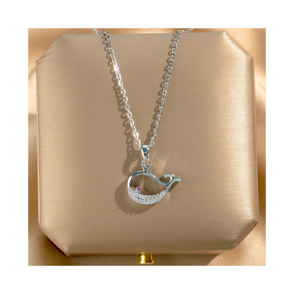 (X240 Silver - Little Whale) A light luxury design silver titanium steel necklace, versatile collarbone chain and high-end neck chain