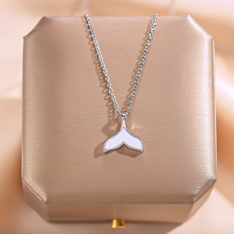 (X258 Silver - Fish tail) A light luxury design silver titanium steel necklace, versatile collarbone chain and high-end neck chain
