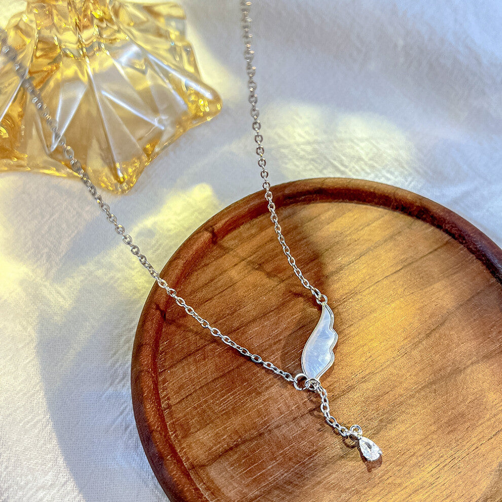 (X430 Silver - Angel Wing Tassel Necklace) A light luxury design silver titanium steel necklace, versatile collarbone chain and high-end neck chain