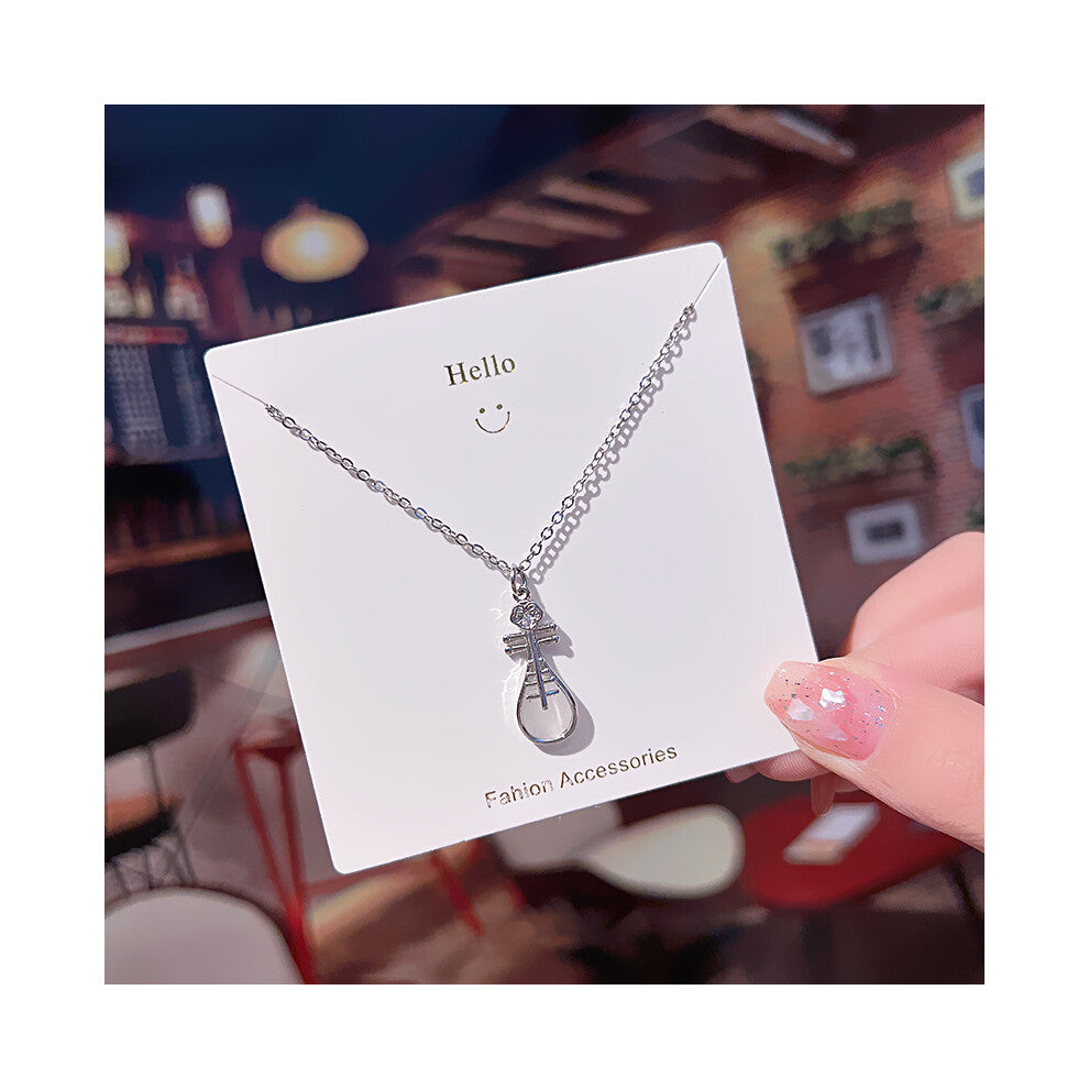 (X483 Silver - pipa) A light luxury design silver titanium steel necklace, versatile collarbone chain and high-end neck chain