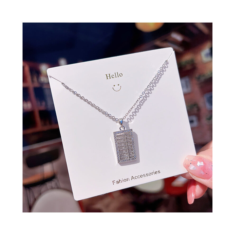 (X484 Silver - Abacus) A light luxury design silver titanium steel necklace, versatile collarbone chain and high-end neck chain