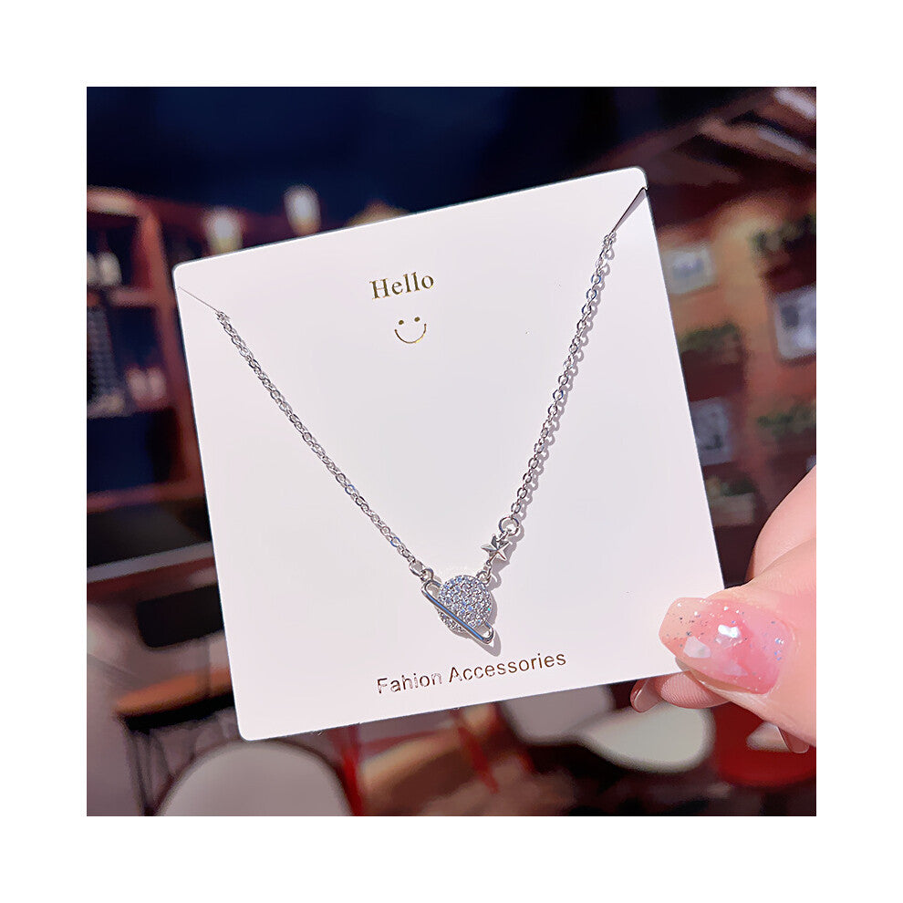 (X485 Silver - Planet) A light luxury design silver titanium steel necklace, versatile collarbone chain and high-end neck chain
