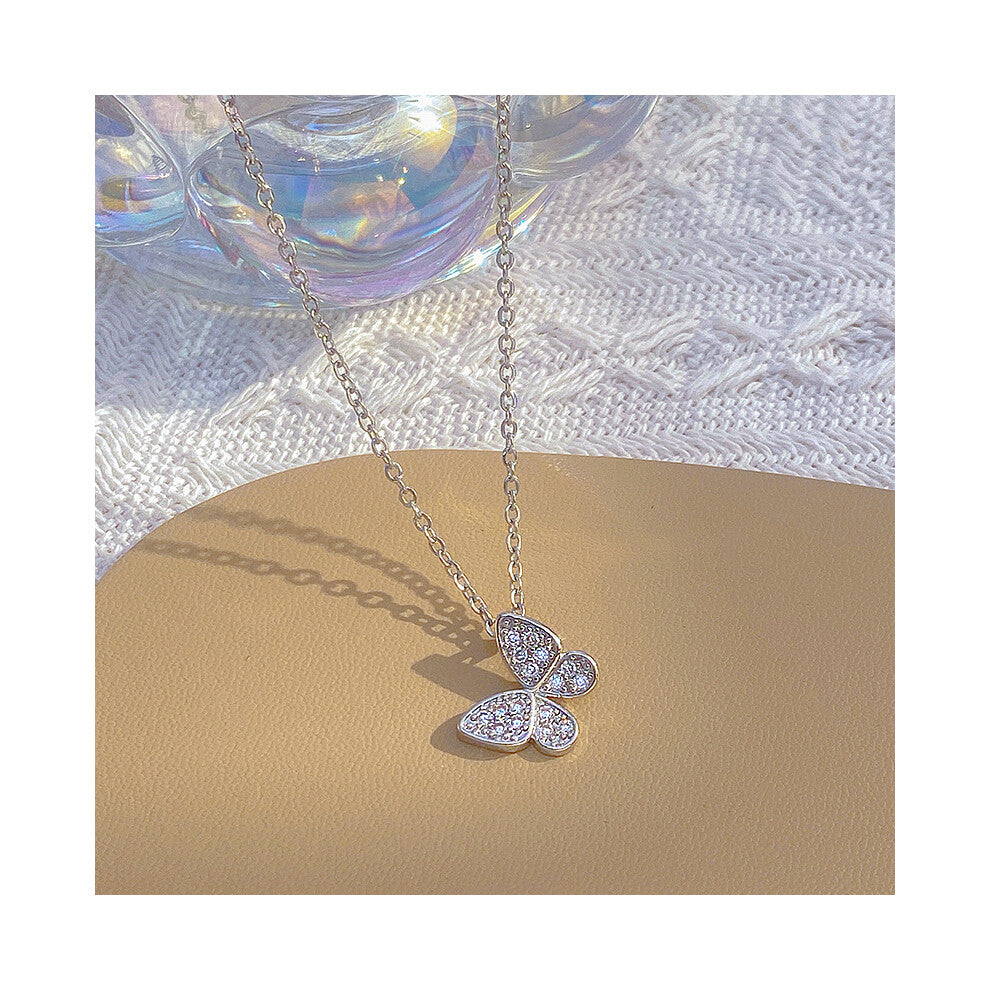 (X488 Silver - Little Butterfly) A light luxury design silver titanium steel necklace, versatile collarbone chain and high-end neck chain