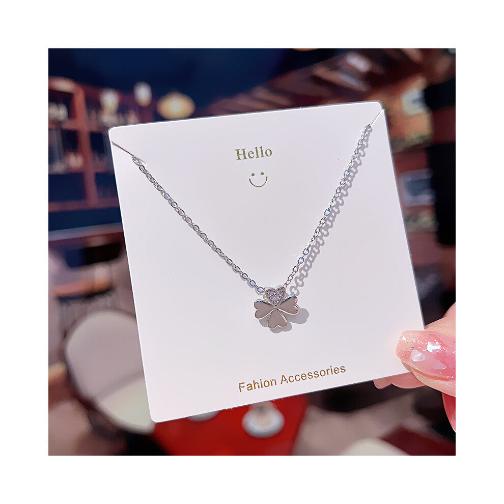 (X489 Silver - Four-Leaf Clover) A light luxury design silver titanium steel necklace, versatile collarbone chain and high-end neck chain