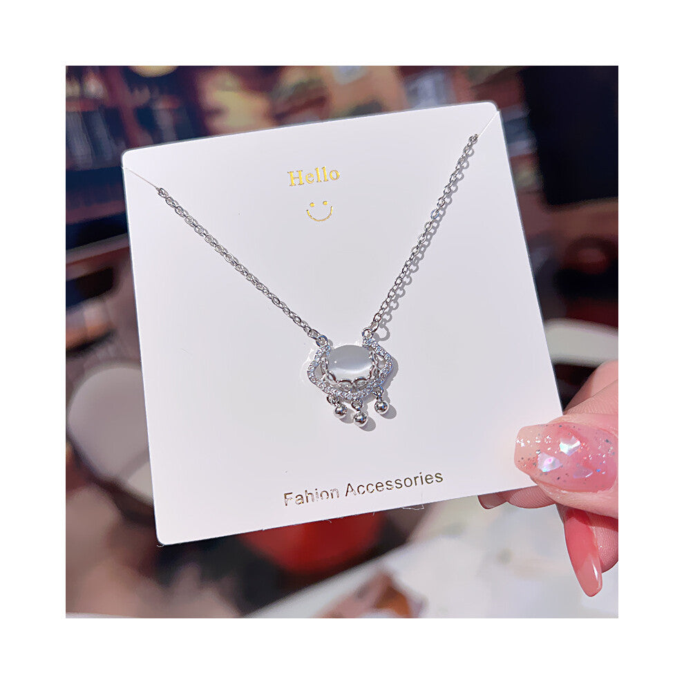 (X490 silver - cat's Eye Stone lock) A light luxury design silver titanium steel necklace, versatile collarbone chain and high-end neck chain