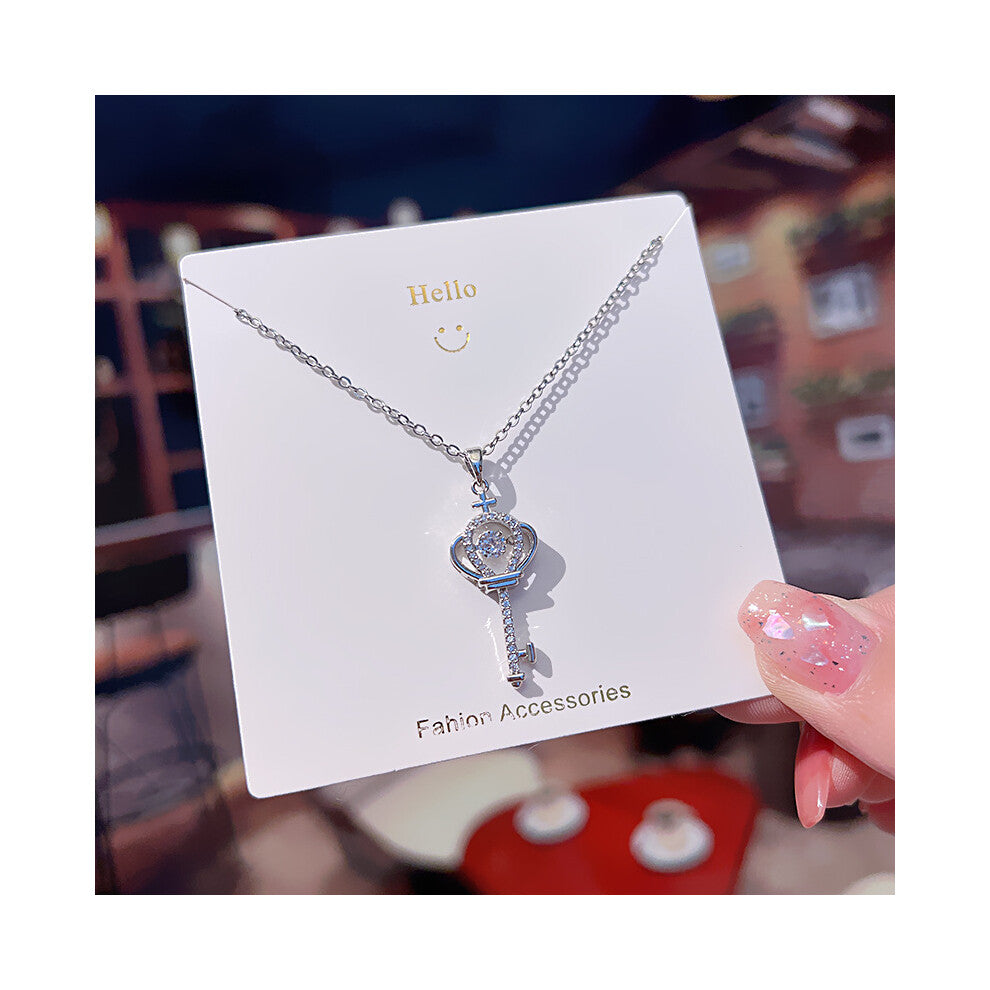 (X491 Silver - Key) A light luxury design silver titanium steel necklace, versatile collarbone chain and high-end neck chain