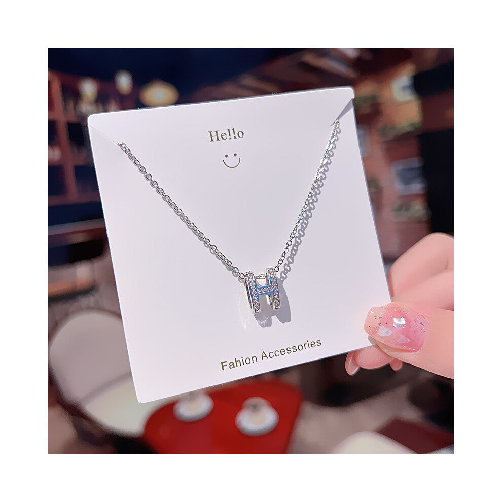 (X493 Silver - Letter H) A light luxury design silver titanium steel necklace, versatile collarbone chain and high-end neck chain
