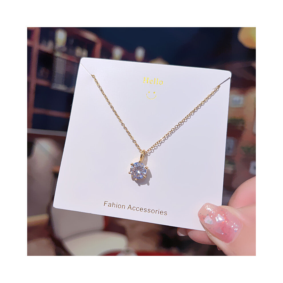 (X551 Gold - Six-prong zircon inlaid) A light luxury design silver titanium steel necklace, versatile collarbone chain and high-end neck chain