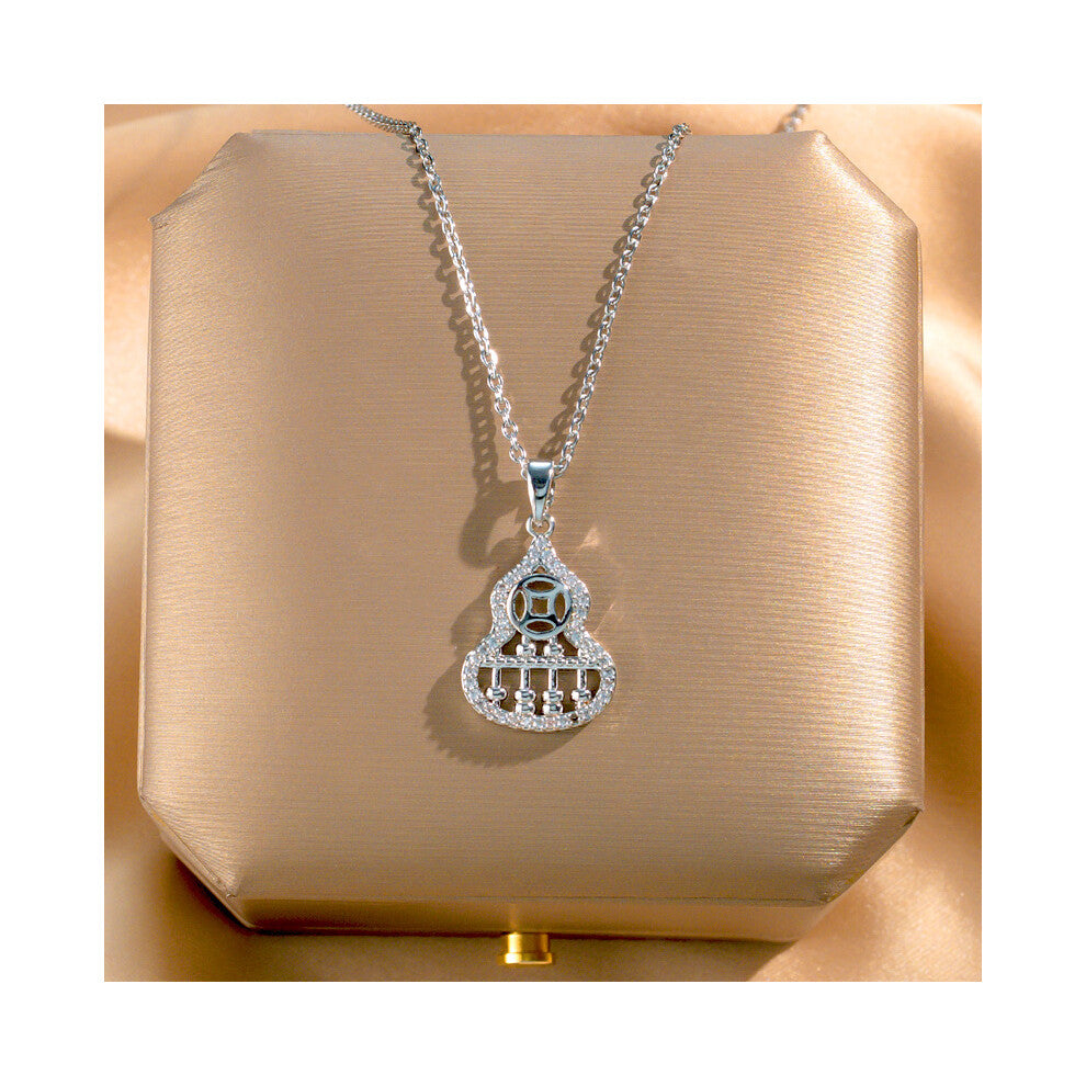 (X577 Silver - Gourd Abacus) A light luxury design silver titanium steel necklace, versatile collarbone chain and high-end neck chain