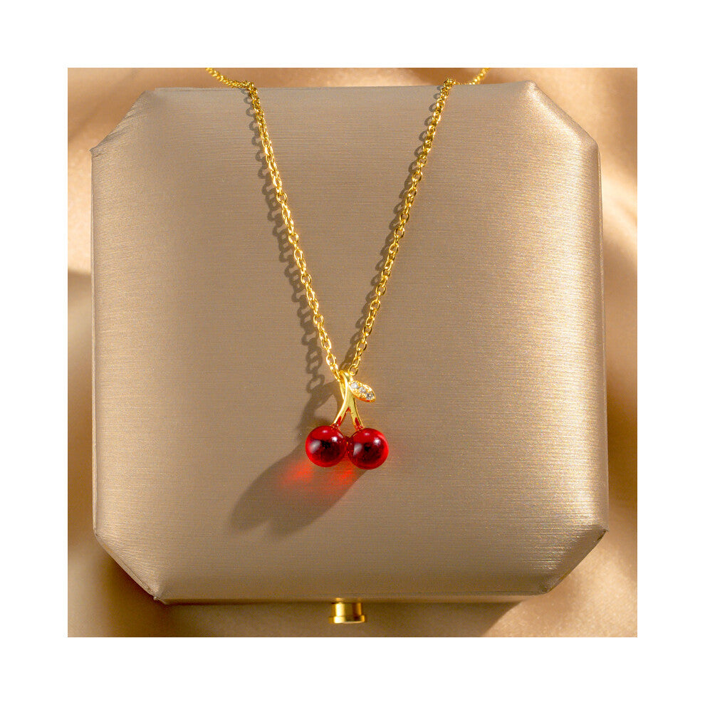 (X583 Gold - Little Cherry) A light luxury design silver titanium steel necklace, versatile collarbone chain and high-end neck chain