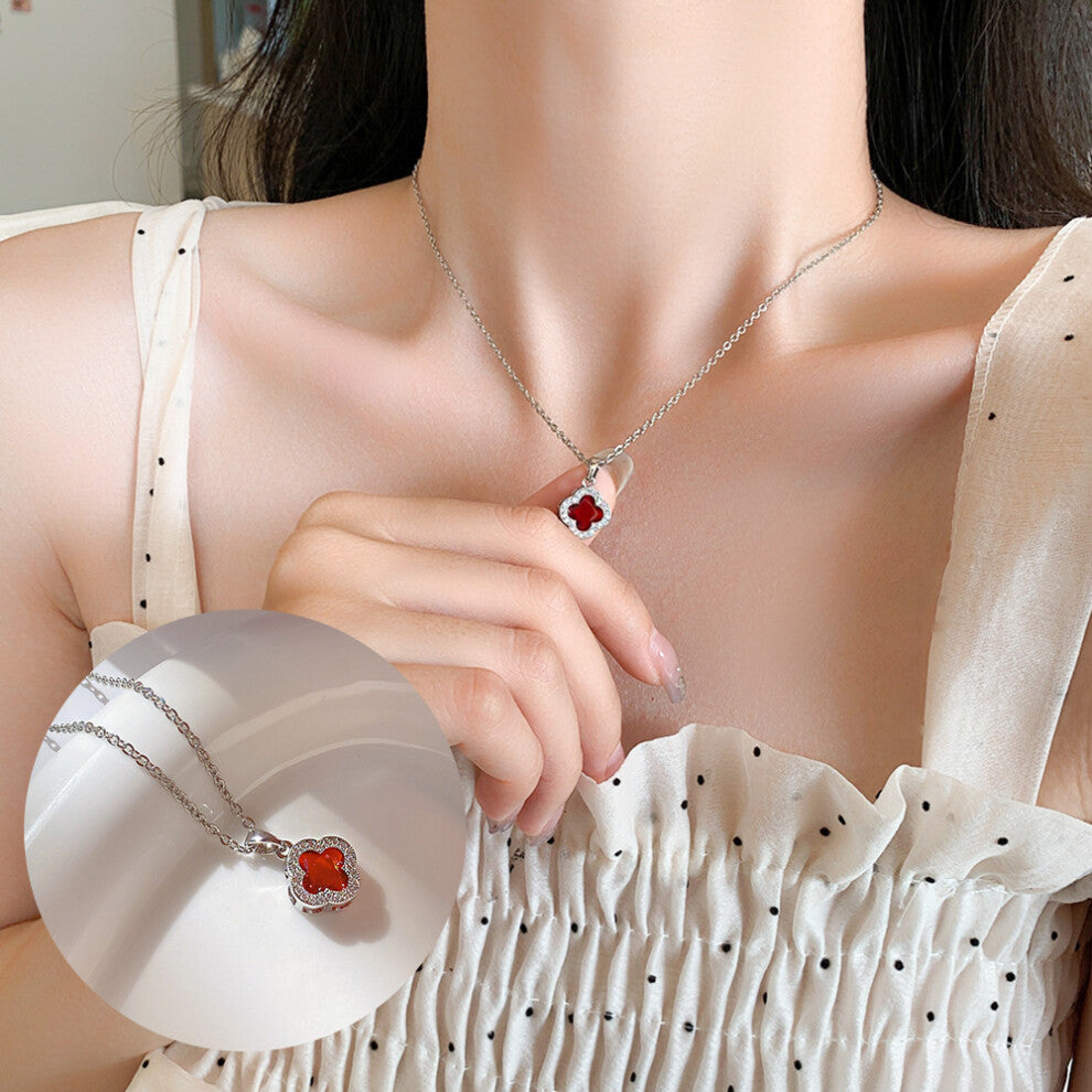 (X589 Silver - Four-Leaf Clover) A light luxury design silver titanium steel necklace, versatile collarbone chain and high-end neck chain