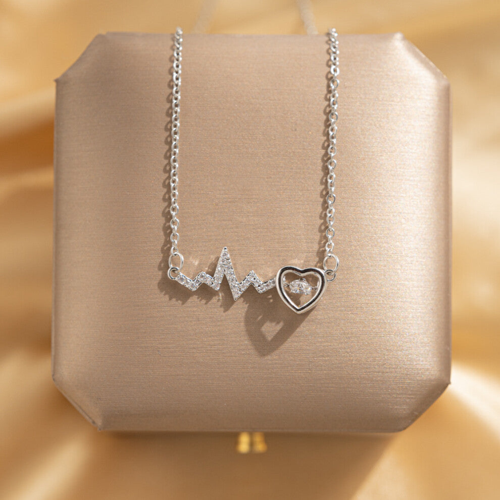 (X597 Silver - Electrocardiogram heart) A light luxury design silver titanium steel necklace, versatile collarbone chain and high-end neck chain
