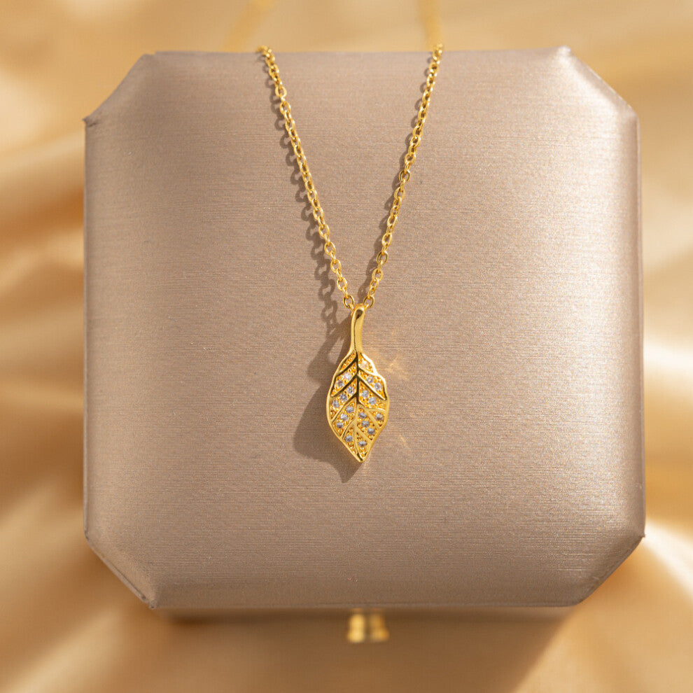 (X603 Gold - Golden leaves) A light luxury design silver titanium steel necklace, versatile collarbone chain and high-end neck chain