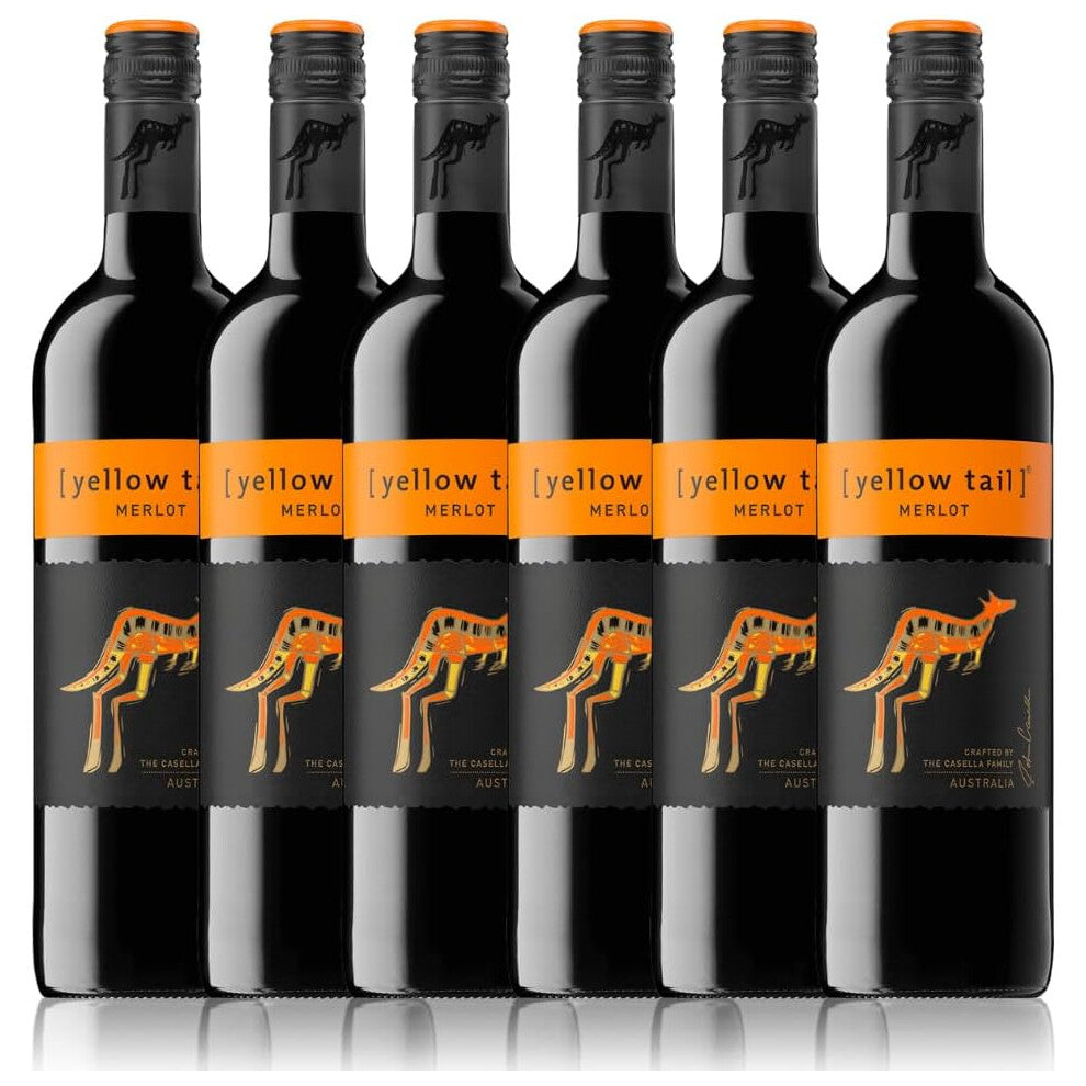 Yellow Tail Merlot – Australian Red Wine, 75cl, Case of 6 – Soft, Velvety, Fruit-Driven, 13.5% ABV, Vegan-Friendly