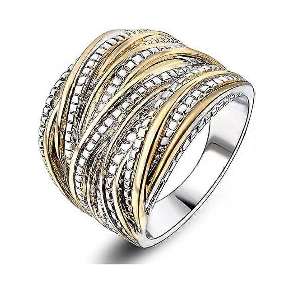 2 Tone Intertwined Crossover Statement Ring Fashion Chunky Band Rings for Women Men  Plated Wide Index Finger Rings Costume Jewelry