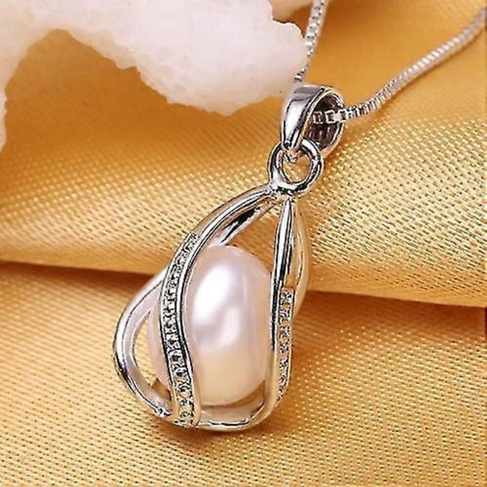Women Fashion Natural Pearl Pendant Cage Necklace