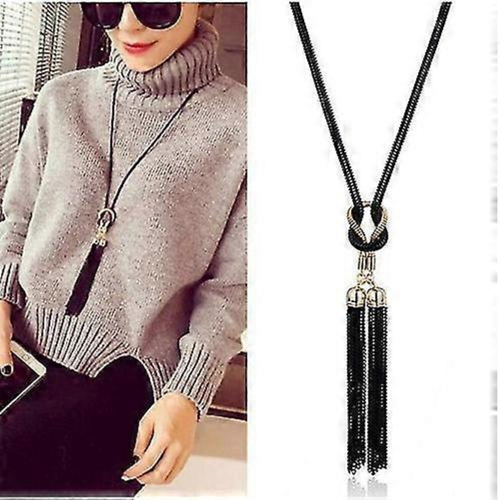 Women Retro Tasseled Soda Knot Necklaces Sweater Long Chain Necklace
