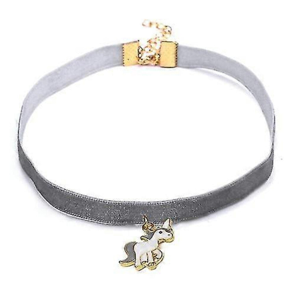 Women Animal Unicorn Lace Choker Necklace Pendant(-z