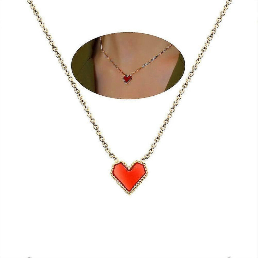 Lovely Heart Necklace Petite Red Heart Pendant Choker Women's Delicate Gold Necklace