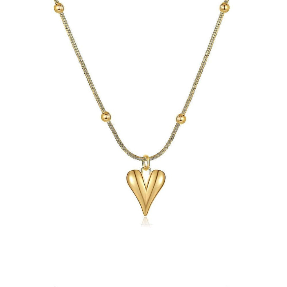 Cute Heart Necklace Petite Gold Heart Charm Choker Necklace Cube Heart Charm Choker 14k Gold Plated Beaded Chain