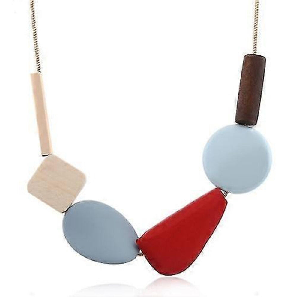 Colorful Resin Beads Statement Necklace Women Multicolor Wood Necklaces Pendants(-z