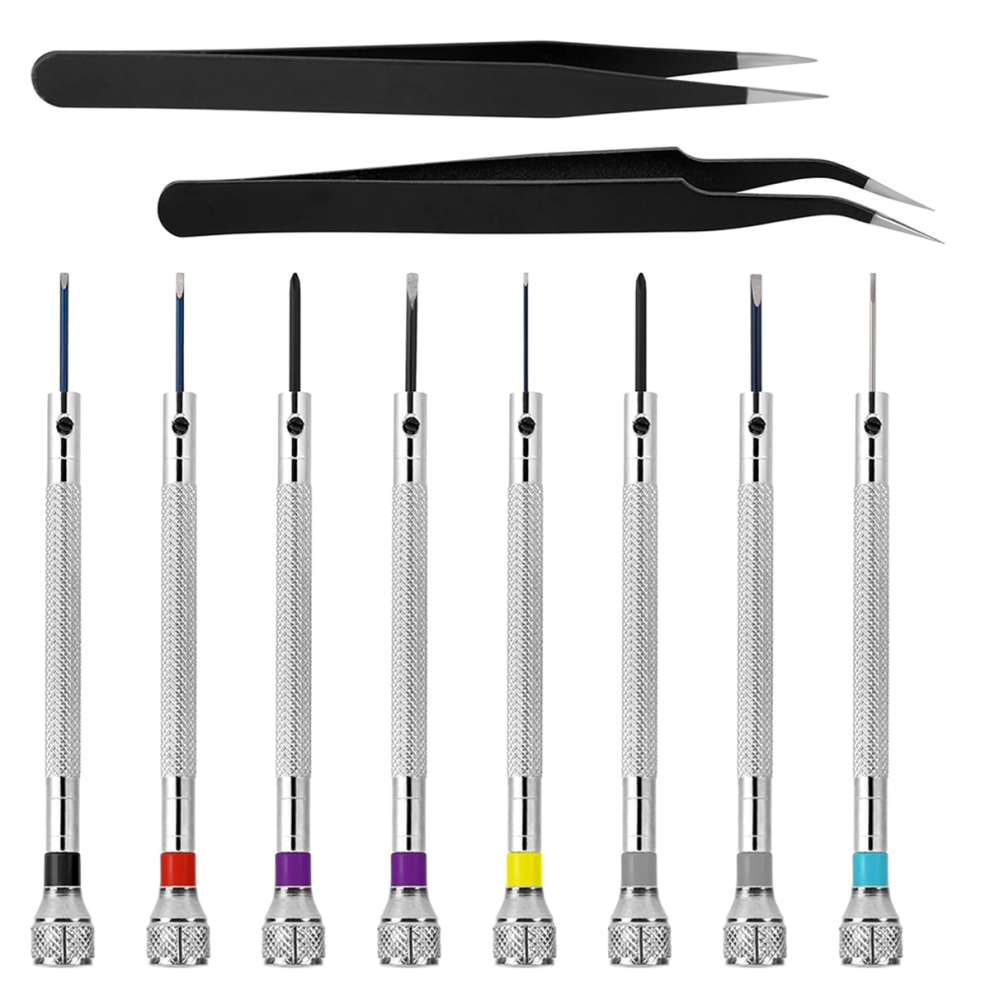 8Pcs Mini Precision Watch Screwdriver Set with Two Extra Tweezers for Watches Glasses Electronics Work Jewelry Repair