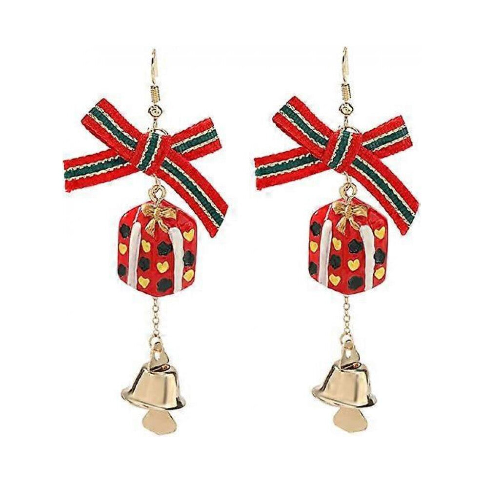 Christmas Dress Up Jewelry Earrings Saint Grosgrain Bow Resin Gift Box Alloy Bells Christmas Earrings