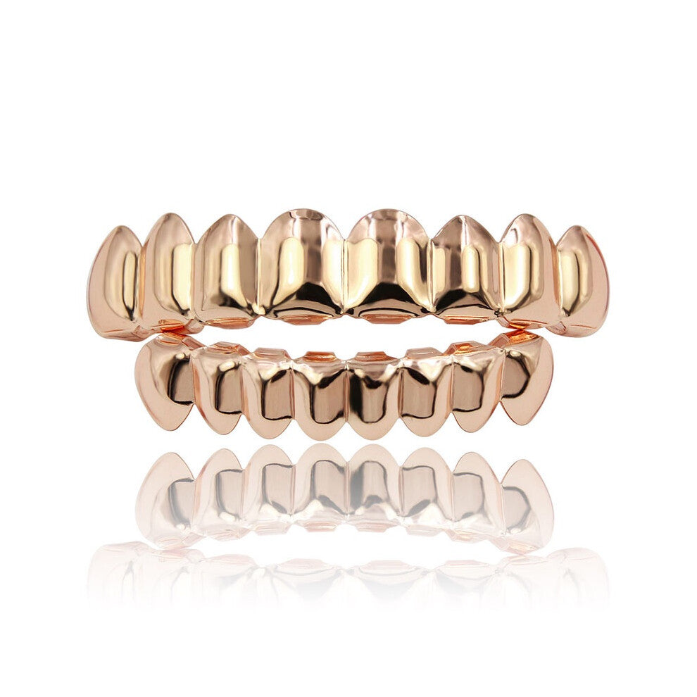(RoseGold) Hip 4 Color Hop Teeth Grillz Plated Custom 8 Top Bottom Grills Mouth Set