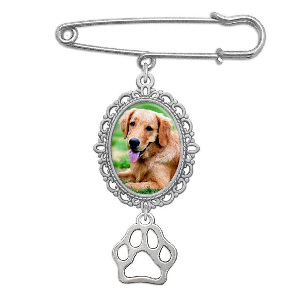 Wedding Bouquet Charm Dog Pet Memorial Paw Pet Bouquet Pin Brooch Photo Charm w Photo Resizing Software