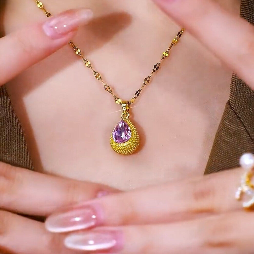 (Durian necklace) Women French Purple Pearl Necklace Light Luxury Simple Violet Pendant Elegant Design Water Droplet Collarbone Chain