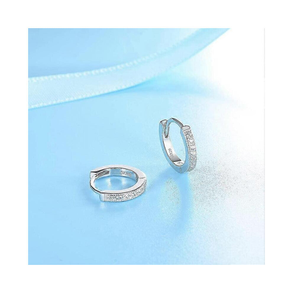 Silver Hoops Earrings for Women, 925 Sterling Silver Huggie Hinged Earrings