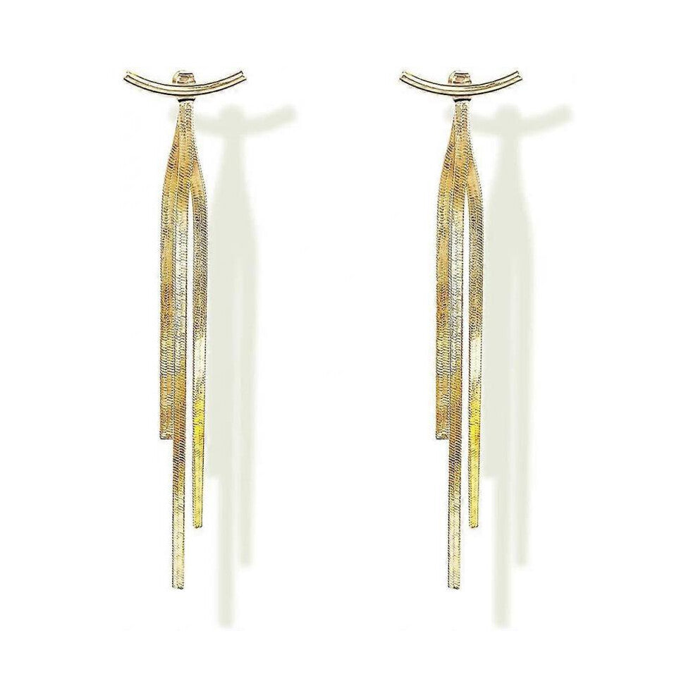 Tassel Earrings 925 Sterling Silver 14k Gold Plated Glossy Arc Bar Long Thread