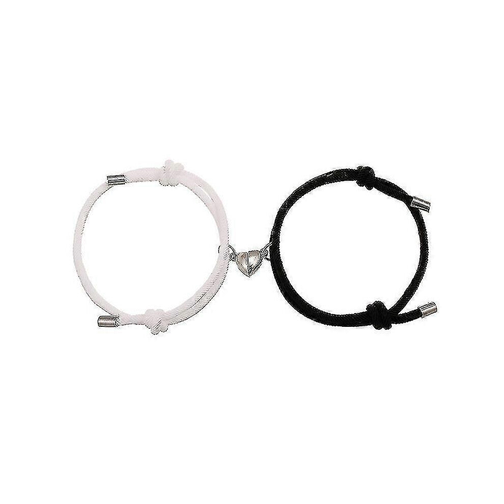 (As show, One size) Couple Bracelets,couple Gifts compatible  Boyfriend Girlfriend ,2pcs Matching Love Heart Pendant(black+white)