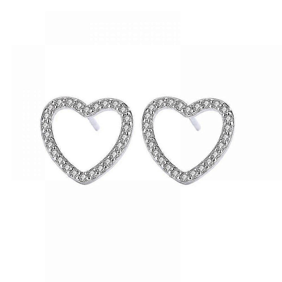 (As show, One size) Heart-shaped fashionable micro inlaid zircon minimalist earrings_Gift Of G