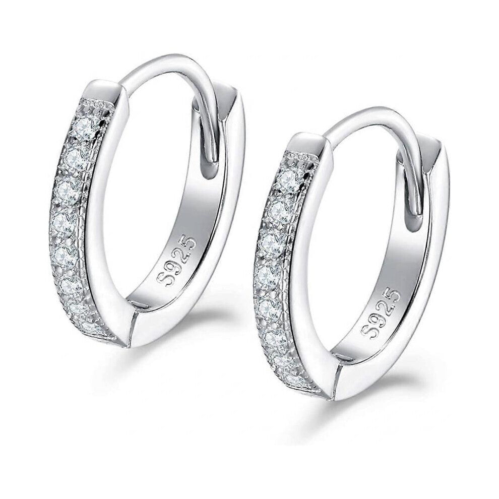 Silver Hoops Earrings for Women, 925 Sterling Silver Huggie Hinged Earrings with AAA Cubic Zirconia