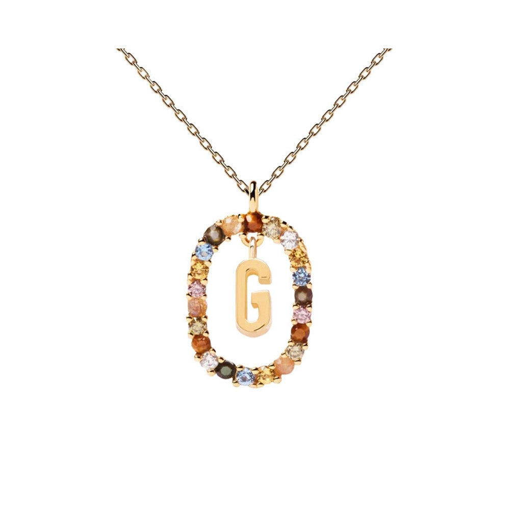 (G) Spanish letter necklace for women, European and American fashion, light luxury, high-end feel, versatile collarbone chain, colored zircon pendant