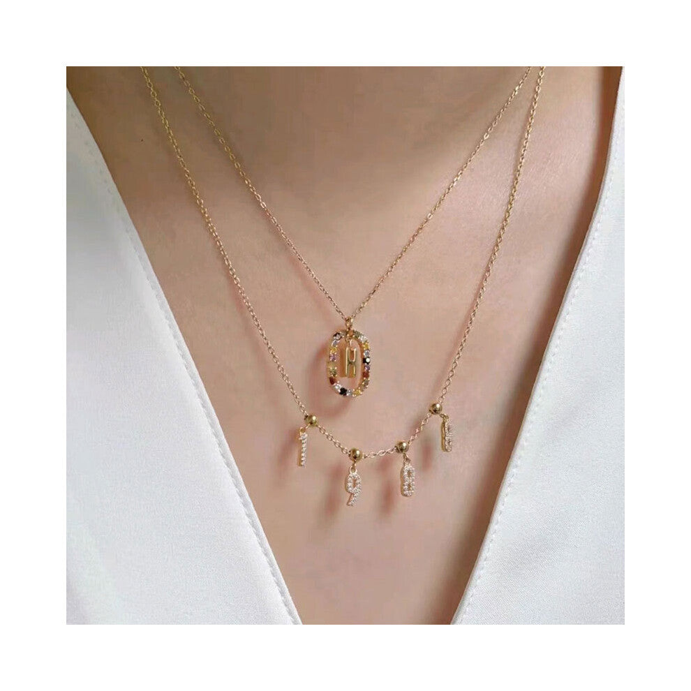 (H) Spanish letter necklace for women, European and American fashion, light luxury, high-end feel, versatile collarbone chain, colored zircon pendant