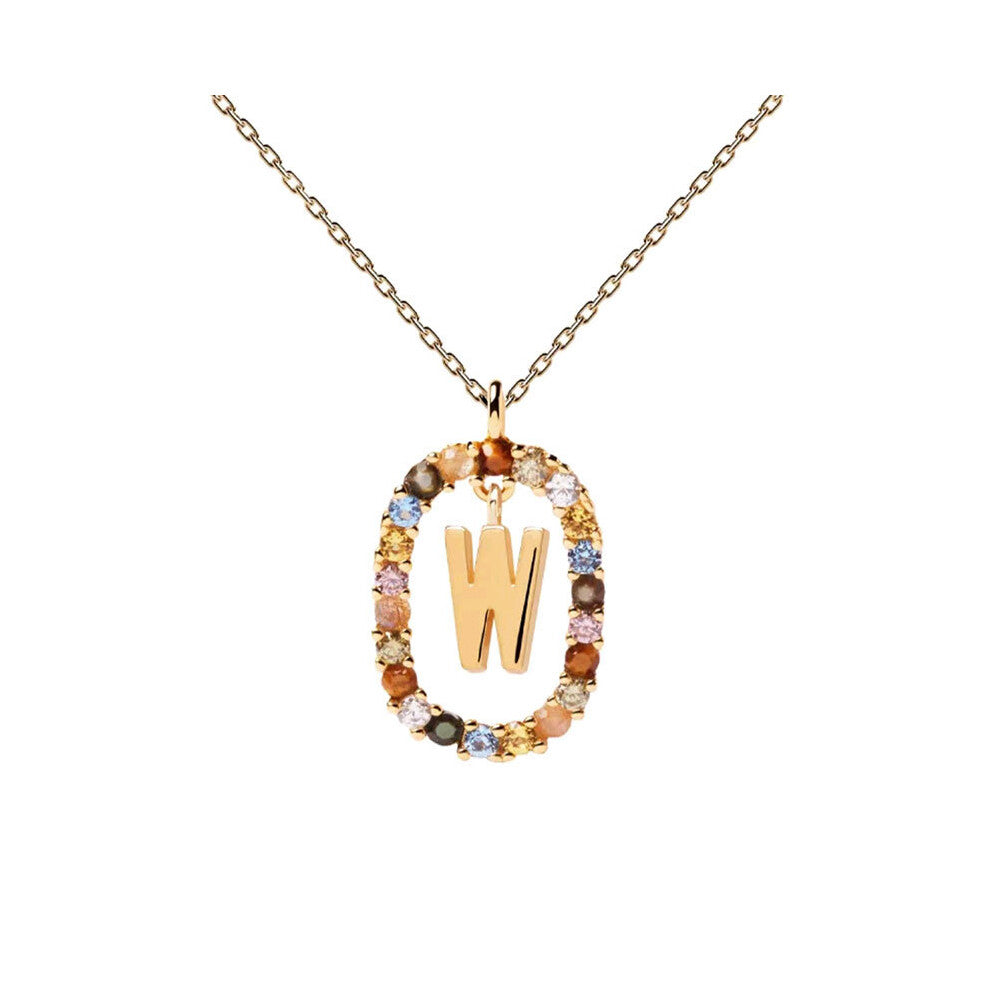 (W) Spanish letter necklace for women, European and American fashion, light luxury, high-end feel, versatile collarbone chain, colored zircon pendant
