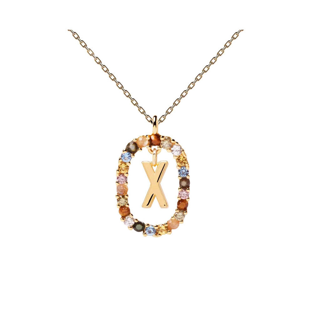 (X) Spanish letter necklace for women, European and American fashion, light luxury, high-end feel, versatile collarbone chain, colored zircon pendant