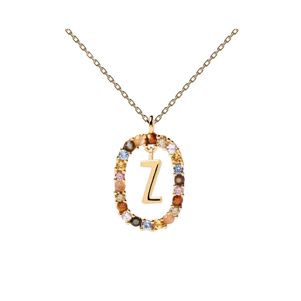 (Z) Spanish letter necklace for women, European and American fashion, light luxury, high-end feel, versatile collarbone chain, colored zircon pendant
