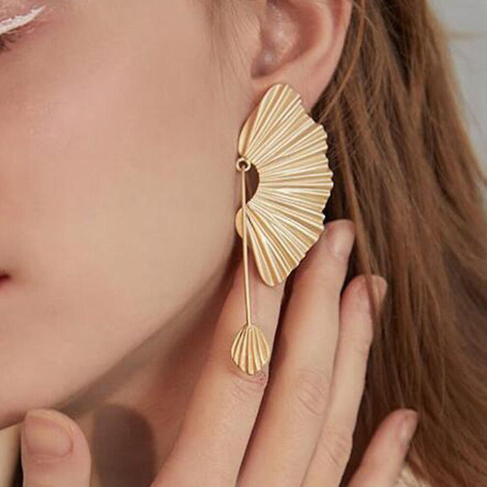 (As show, One size) Crafted Long elegant Earringss Exaggerated Oversized Scallop Leaf Alloy Eardrops For Party ES6059