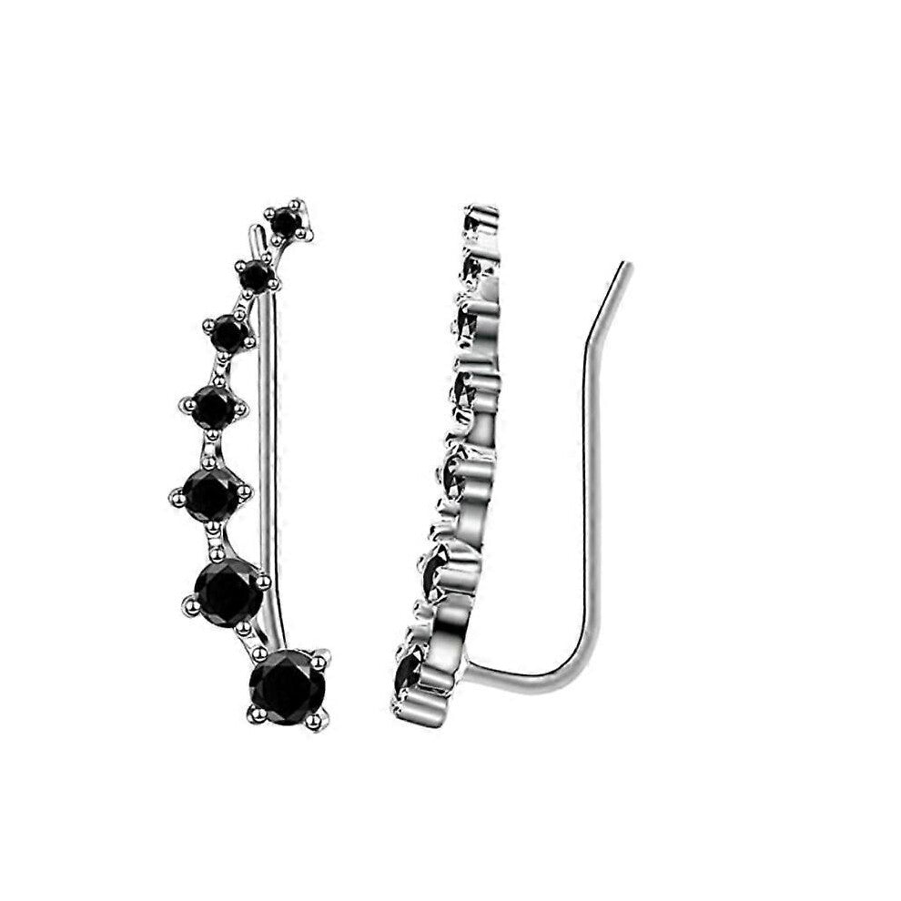 (As show, One size) Suuyar 7 Crystals Ear Cuffs Hoop S925 Sterling Silver Earrings Hypoallergenic Earring (Black)