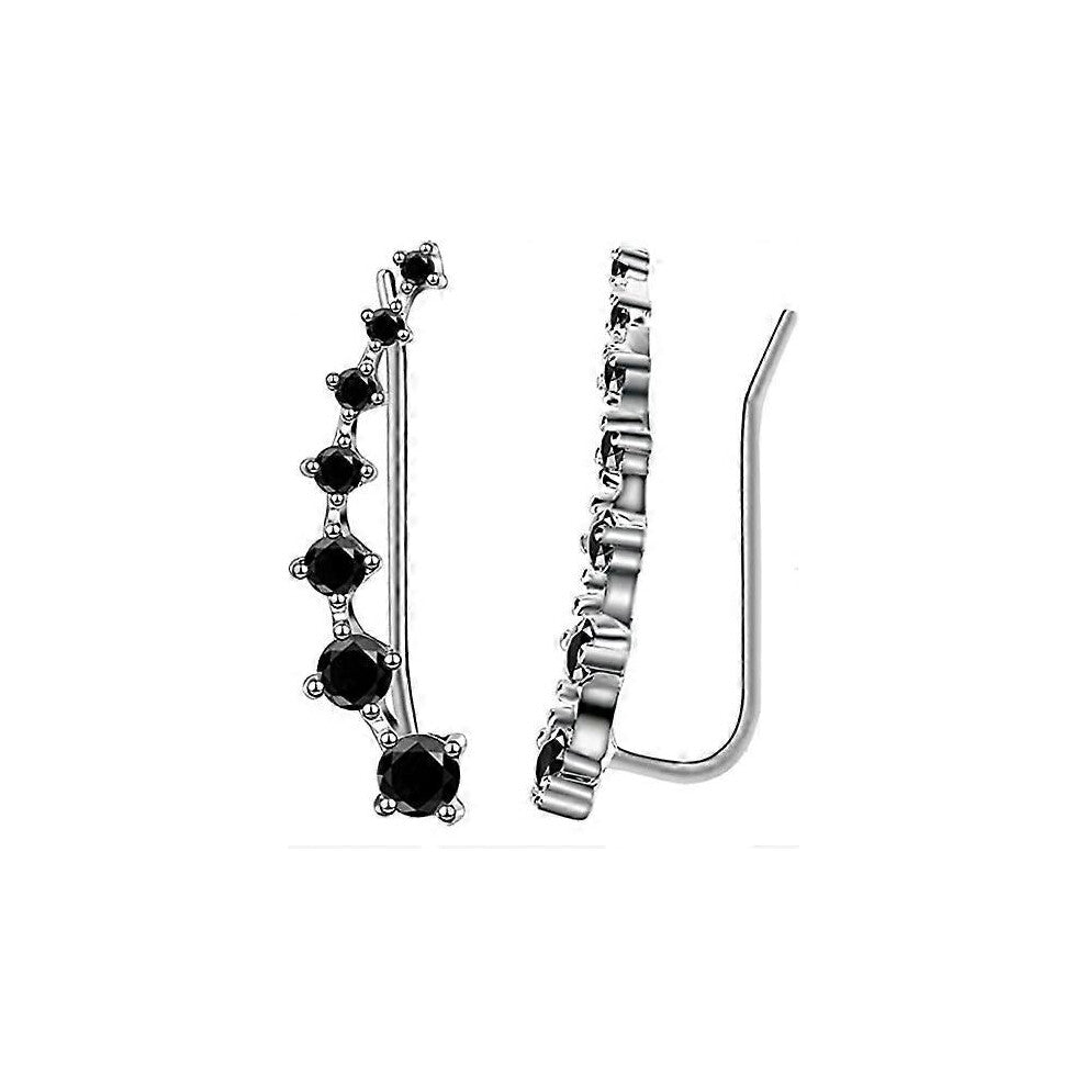 (As show, One size) Kongque 7 Crystals Ear Cuffs Hoop Climber S925 Sterling Silver Earrings Hypoallergenic Earring