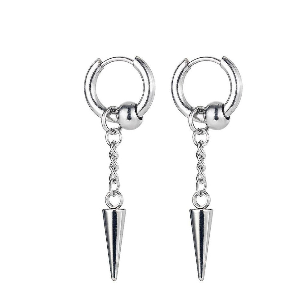 (As show, One size) Classcial Spike Dangle Drop Hoop Earrings for Women Men Silver Charms Hoops