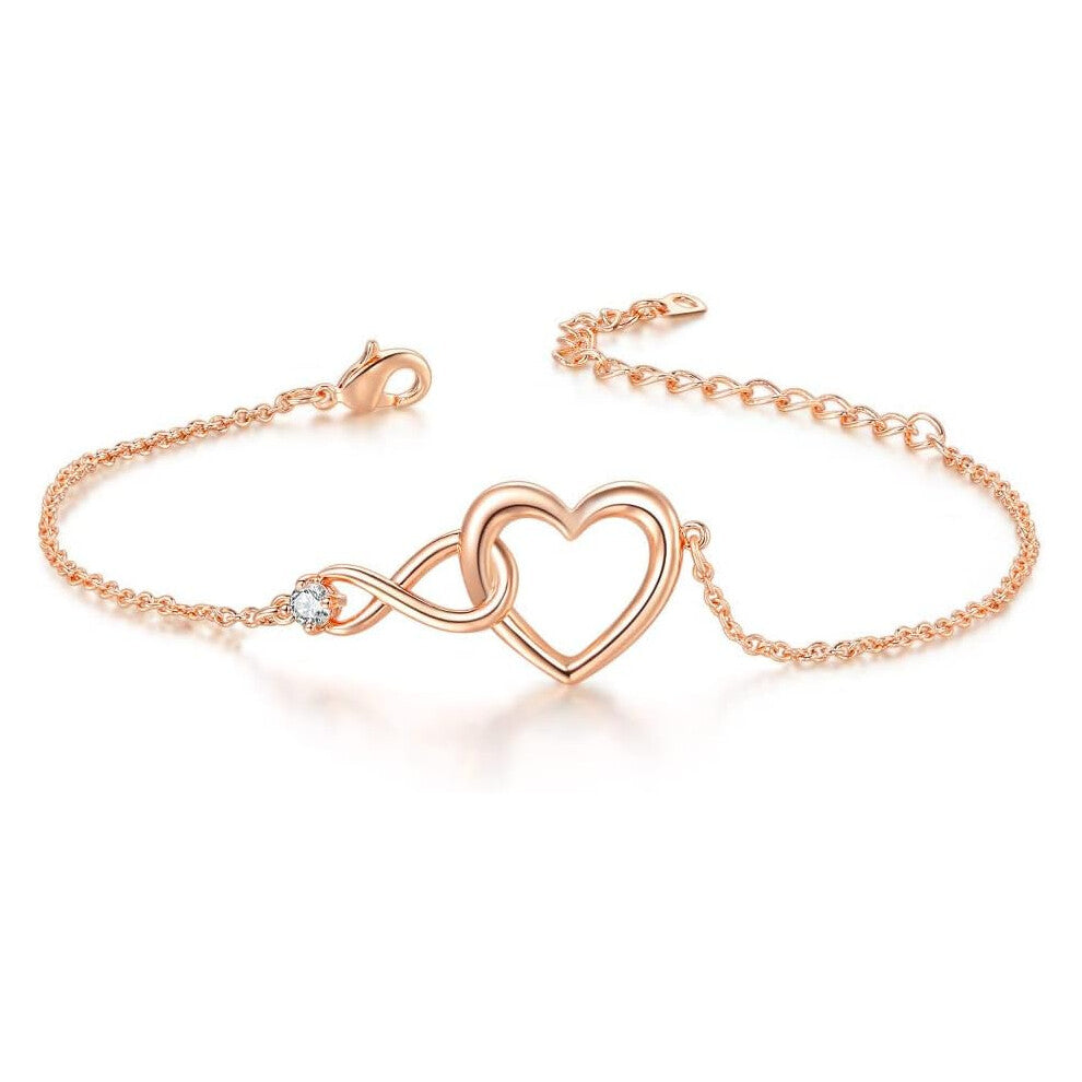 (Rose Gold) Women's Infinity Heart Bracelet Stainless Steel Love Bracelet Chic Engagement Jewelry for Women