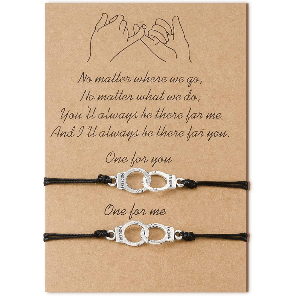 2Pcs Handcuffs Charm Woven Ropes Friendship Bracelets Couple Best Friend Distacne Matching for Women Men Girls Boys Gifts