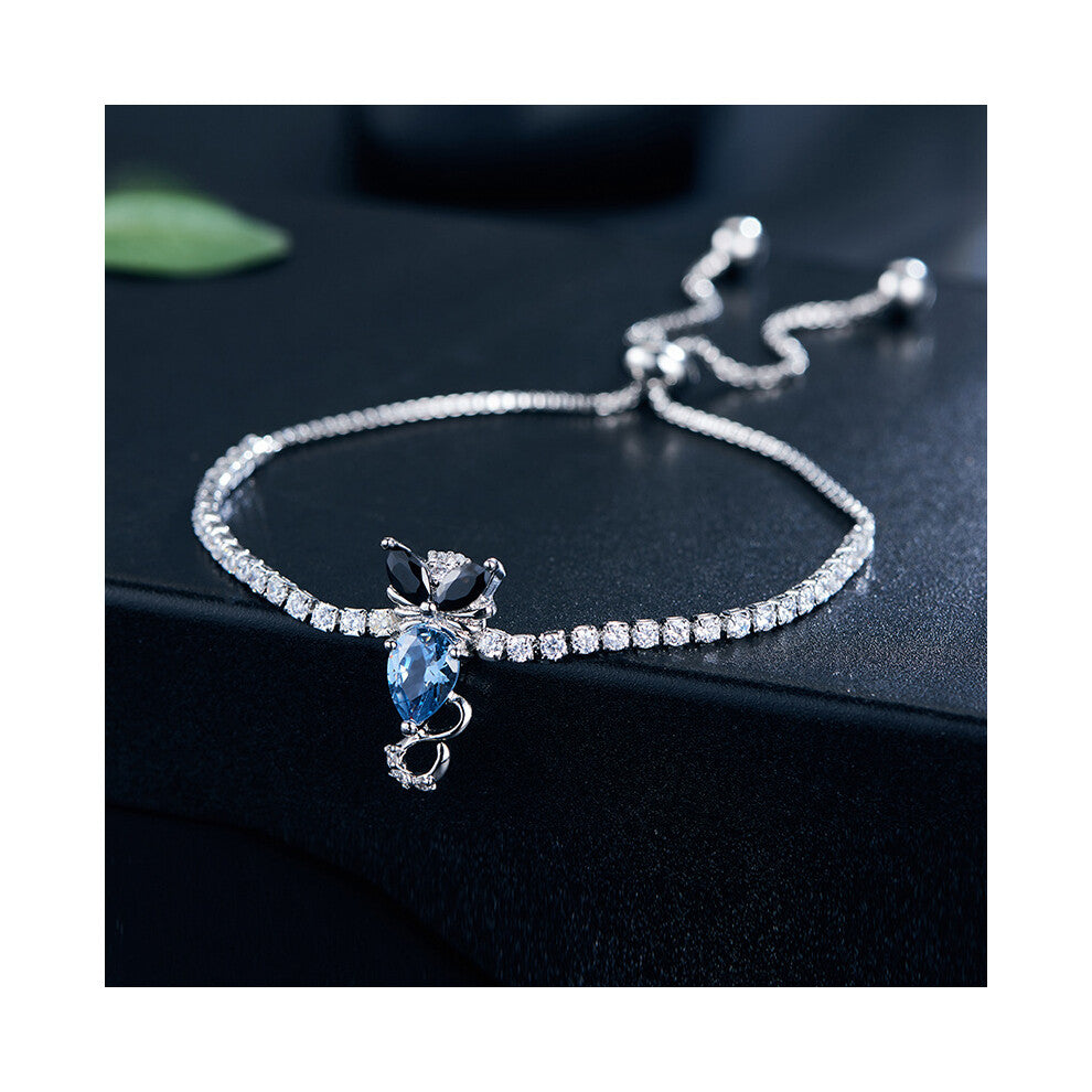 WomanPlatedSilverBraceletJewelryWomanwithCrystalBlue,GiftWomanforMomDaughterHeronMother'sDayBirthday