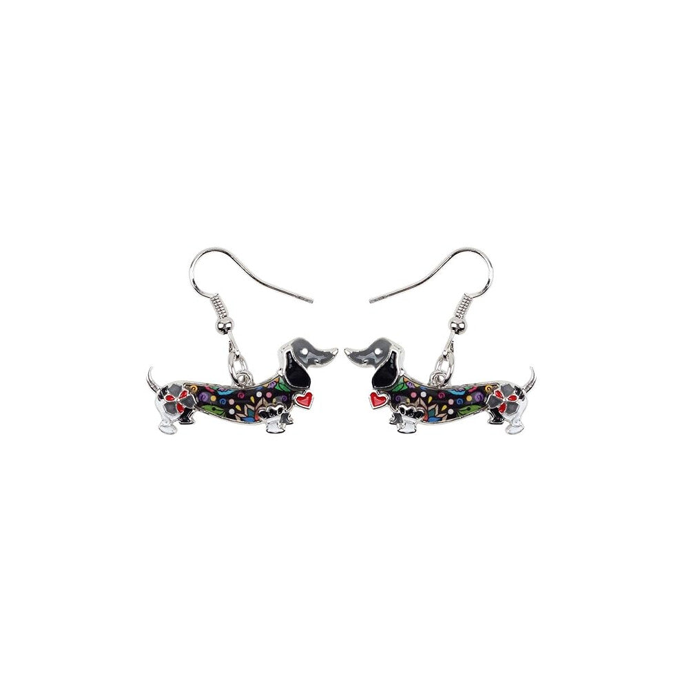Dropping Oil Colorful Alloy Cartoon Dachshund Dog Earrings (Black), Pet Pendant, Dog Jewelry, Lovely and Charming Gift for Women and Girls