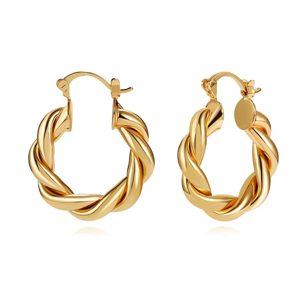 Twisited Gold Chunky Hoop Earrings For Women 14K Gold Plated High Polished Lightweight Hoops For Girls Fashion Jewelry