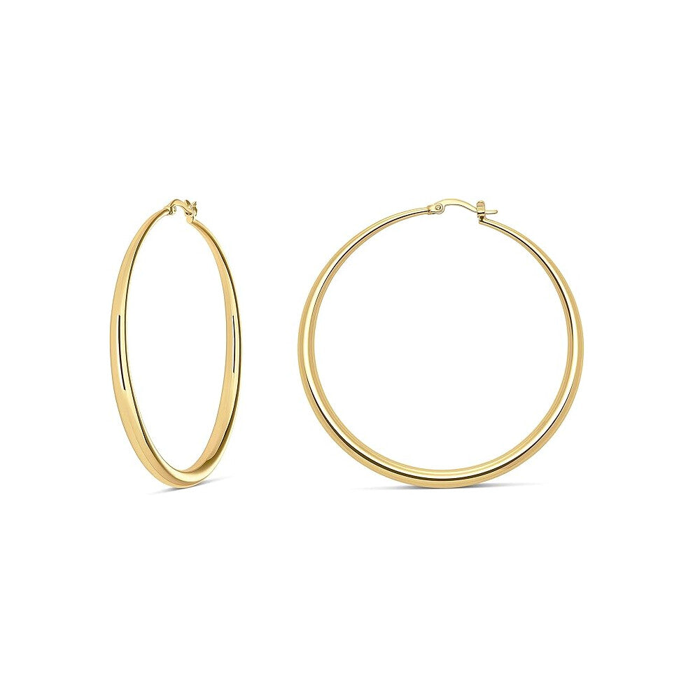 Classic 14K Gold Hoop Earrings For Women & Sterling Silver Hoops - Designer Contoured Gold Plated Hoop Earrings with Graduated Curvature
